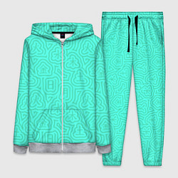 Женский 3D-костюм Лабиринтовый паттерн с иероглифами на бирюзе, цвет: 3D-меланж
