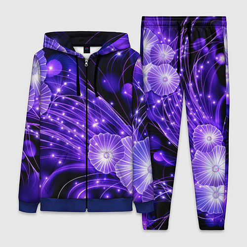 Женский костюм Силуэты цветов на темном фоне - фиолетовое свечени / 3D-Синий – фото 1