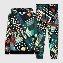 Женский 3D-костюм Тёмно-синий абстракция полосы кружочки, цвет: 3D-черный