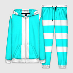 Женский 3D-костюм Color white light blue line, цвет: 3D-белый