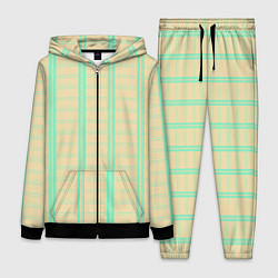 Женский 3D-костюм Color beige cage blue stripes, цвет: 3D-черный