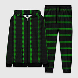 Женский 3D-костюм Color black cage green stripes, цвет: 3D-черный