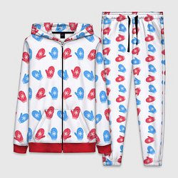 Женский 3D-костюм Голубые и красные варежки, цвет: 3D-красный