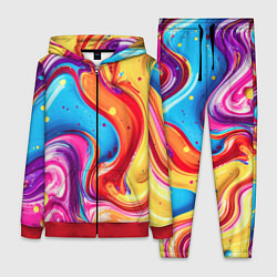 Женский 3D-костюм Смесь красно-жёлто-голубых масляных красок абстрак, цвет: 3D-красный