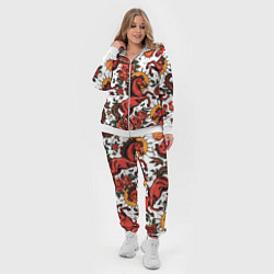 Женский 3D-костюм Красный конь в стиле татуировки, цвет: 3D-белый — фото 2