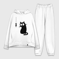 Женский костюм оверсайз Кот и рыба, цвет: белый