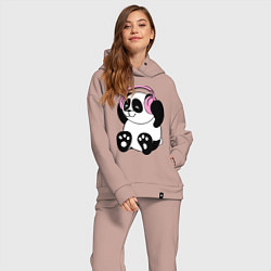 Женский костюм оверсайз Panda in headphones панда в наушниках, цвет: пыльно-розовый — фото 2