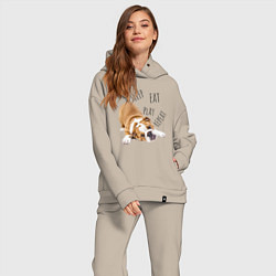 Женский костюм оверсайз Sleep Eat Play Repeat Бульдог, цвет: миндальный — фото 2