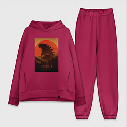 Женский костюм оверсайз Godzilla and red sun, цвет: маджента