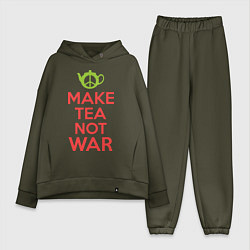 Женский костюм оверсайз Make tea not war, цвет: хаки