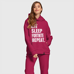 Женский костюм оверсайз EAT SLEEP FORTNITE REPEAT, цвет: маджента — фото 2