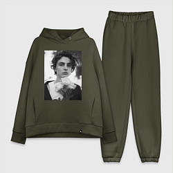Женский костюм оверсайз Timothee Chalamet с розами, цвет: хаки