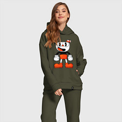 Женский костюм оверсайз Cuphead красная чашечка, цвет: хаки — фото 2