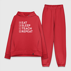 Женский костюм оверсайз Eat sleep TEACH repeat, цвет: красный