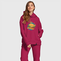 Женский костюм оверсайз Бургер Планета Planet Burger, цвет: маджента — фото 2