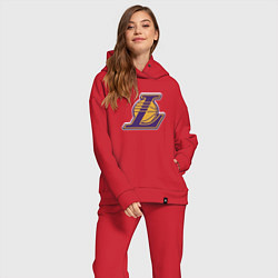 Женский костюм оверсайз ЛА Лейкерс объемное лого, цвет: красный — фото 2