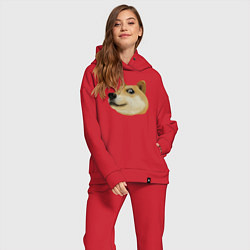 Женский костюм оверсайз Объёмный пиксельный пёс Доге внимательно смотрит, цвет: красный — фото 2