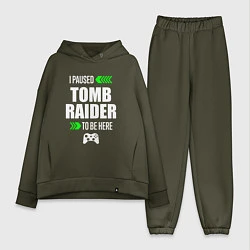 Женский костюм оверсайз I paused Tomb Raider to be here с зелеными стрелка, цвет: хаки