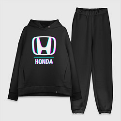 Женский костюм оверсайз Значок Honda в стиле glitch, цвет: черный