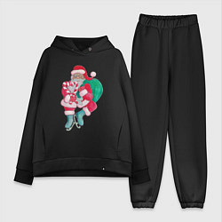 Женский костюм оверсайз Санта Клаус с мешком подарков на коньках, цвет: черный