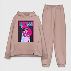 Женский костюм оверсайз Hentai blue redhead girl art, цвет: пыльно-розовый