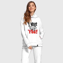 Женский костюм оверсайз I want you фраза, цвет: белый — фото 2