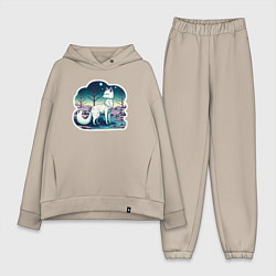 Женский костюм оверсайз Магическая белая лисица, цвет: миндальный