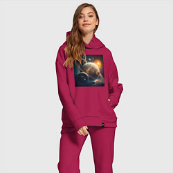 Женский костюм оверсайз Вся красота космоса, цвет: маджента — фото 2