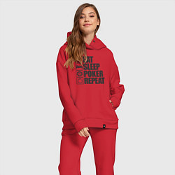 Женский костюм оверсайз Eat, sleep, poker, repeat, цвет: красный — фото 2