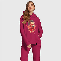 Женский костюм оверсайз Граффити Сталин, цвет: маджента — фото 2