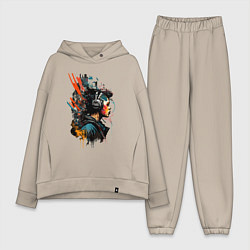 Женский костюм оверсайз Слушая музыку - Хуф и Ся, цвет: миндальный