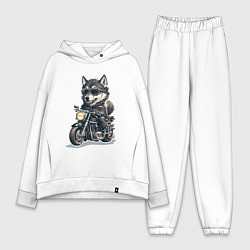 Женский костюм оверсайз Волчья сила на двух колесах, цвет: белый
