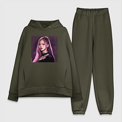 Женский костюм оверсайз Blackpink Jennie аниме рисунок, цвет: хаки