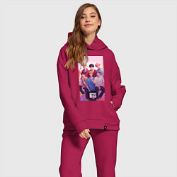 Женский костюм оверсайз BTS art anime style, цвет: маджента — фото 2