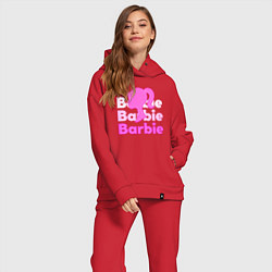 Женский костюм оверсайз Логотип Барби объемный, цвет: красный — фото 2