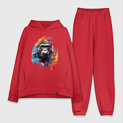 Женский костюм оверсайз Граффити с гориллой, цвет: красный