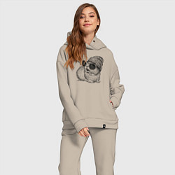 Женский костюм оверсайз Морская свинка в очках и шапке, цвет: миндальный — фото 2