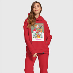 Женский костюм оверсайз Снеговики музыканты, цвет: красный — фото 2