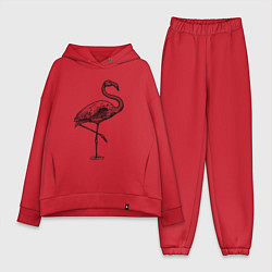 Женский костюм оверсайз Фламинго на одной ноге, цвет: красный