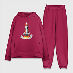 Женский костюм оверсайз Запуск космического корабля, цвет: маджента