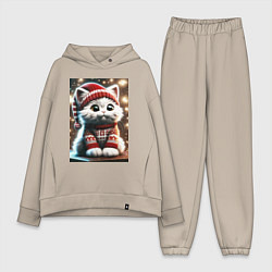 Женский костюм оверсайз Котик в новогоднем свитере