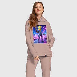 Женский костюм оверсайз Cyber Bart - neon glow ai art, цвет: пыльно-розовый — фото 2