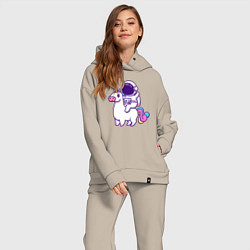 Женский костюм оверсайз Космонавт и единорог, цвет: миндальный — фото 2