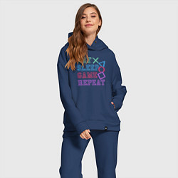 Женский костюм оверсайз Eat play sleep repeat lettering, цвет: тёмно-синий — фото 2