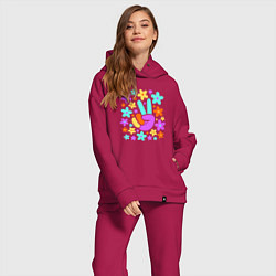 Женский костюм оверсайз Flower peace, цвет: маджента — фото 2