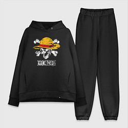 Женский костюм оверсайз One piece череп в соломенной шляпе, цвет: черный