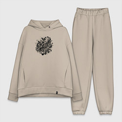 Женский костюм оверсайз Орнамент со скрипичным ключом тату стиль