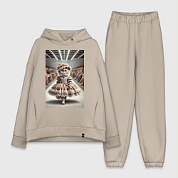 Женский костюм оверсайз Милая винтажная кошка на подиуме в винтажном плать