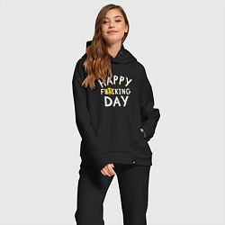 Женский костюм оверсайз Happy f**king day - надпись и смайл, цвет: черный — фото 2
