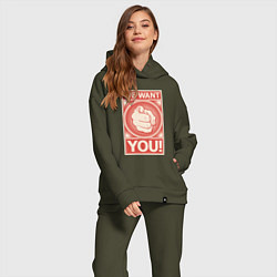 Женский костюм оверсайз Ты нам нужен, цвет: хаки — фото 2